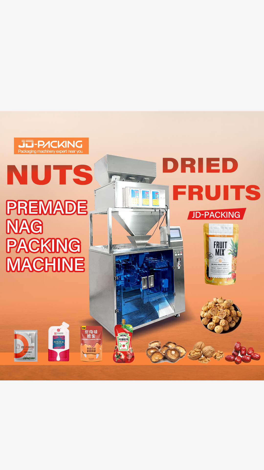 Automatic Rice Coffee Beans Nuts Stand Up Pouch Premade Bag Packaging Machine